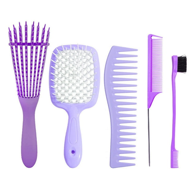 5-Piece Multi-Functional Hair Styling Comb Set - Plastic, Steel & Nylon Construction - Includes Massage Function - Available in Pink or Purple - Lightweight 162g Design - Compact 250x180x50mm