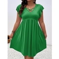 thumbnail image 6 of ClodeEU Women's V Neck Crisscross Trim Ruffle Sleeve Empire Waist A-Line Mini Dress,Casual Summer Swing Dress Green,Women's Plus XXXXXL, 6 of 7