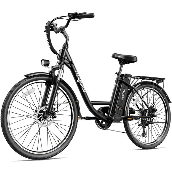 Heybike City Vélo Électrique 350W Vélo Électrique Cruiser jusqu'à 40 Miles Batterie Amovible, Vélos à 7 Vitesses et Double Amortisseur, Vélo de Banlieue Électrique de 26 "pour Adultes