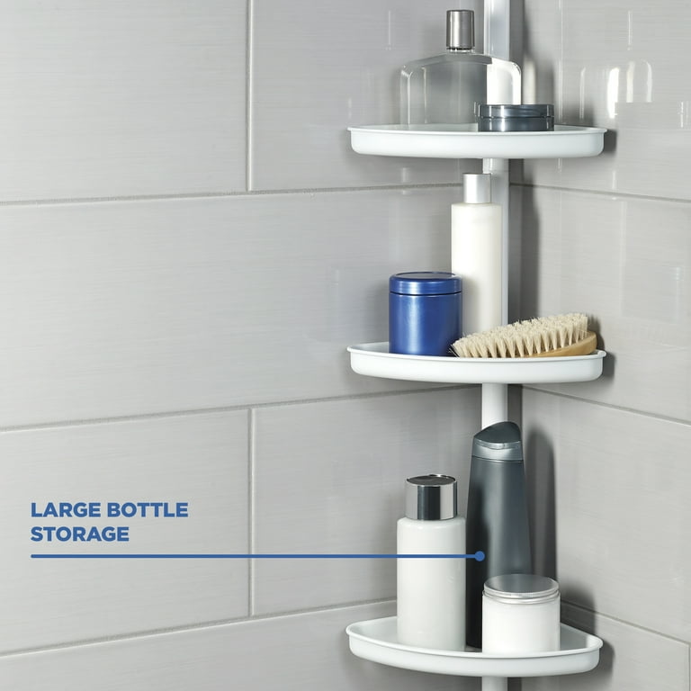 Mainstays Adjustable Tension Shower Pole Caddy with 3 Shelves - White - 1 Each