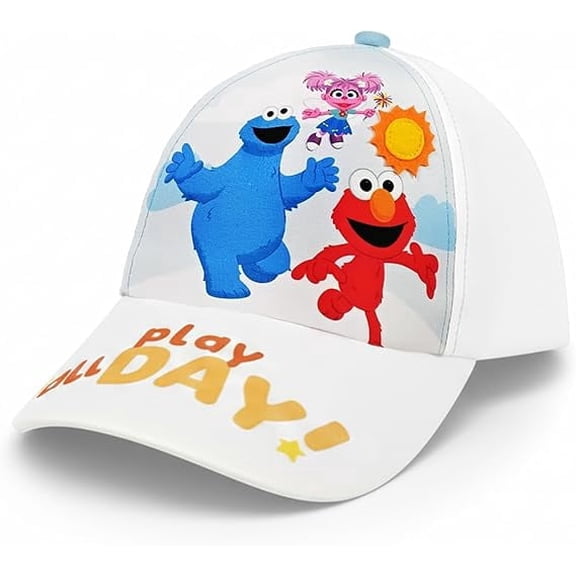Sesame Street Baseball Cap, Toddler Hats for Boys & Girls Ages 2t-4t, Adjustable Kids Baseball Caps-White