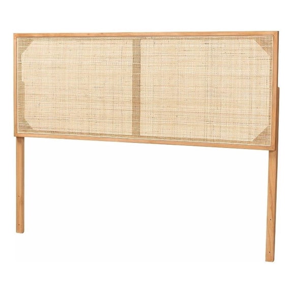 bali & pari Aurelia Brown Finished Bayur Wood and Rattan Queen Size Headboard