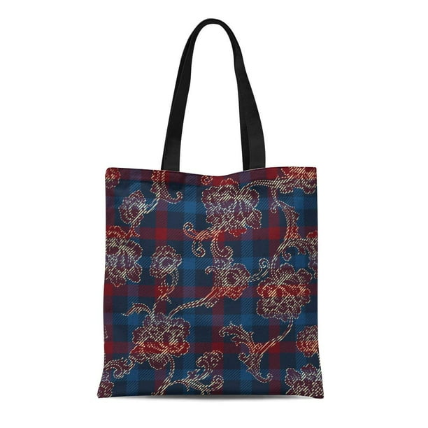 Plaid canvas shop tote bags