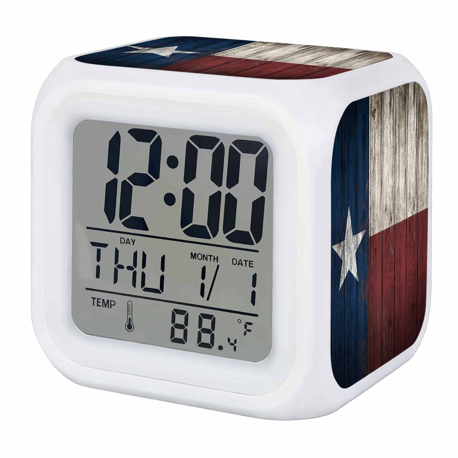 Vintage Star Country Digital Alarm Clock for Bedrooms, Smart LED Alarm Clock with 7 Color Changing Night Light, American Flag Blue Red Silent Wake Up Clocks for Sleep Study Cooking 3.2x3.2