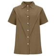 thumbnail image 5 of XAOFW Women's Blouses Solid Color Short Sleeve Lapel Casual Button Down Cardigan Shirt Outdoor Activities Comfortable Stylish Tops, 5 of 7