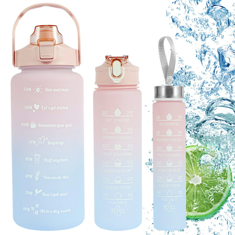 Tzgsonp 3 Pack Water Bottles Set with 2L Large Bottle 900ML Portable Bottle  and 500ML Mini Bottle with Time Marker Leak-Proof Gradient Water Jug 