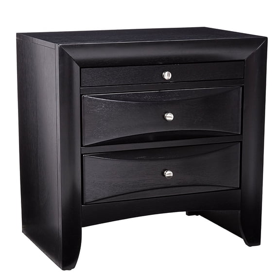 Benzara HomeRoots Wooden 2 Drawer Nightstand with tray, Black
