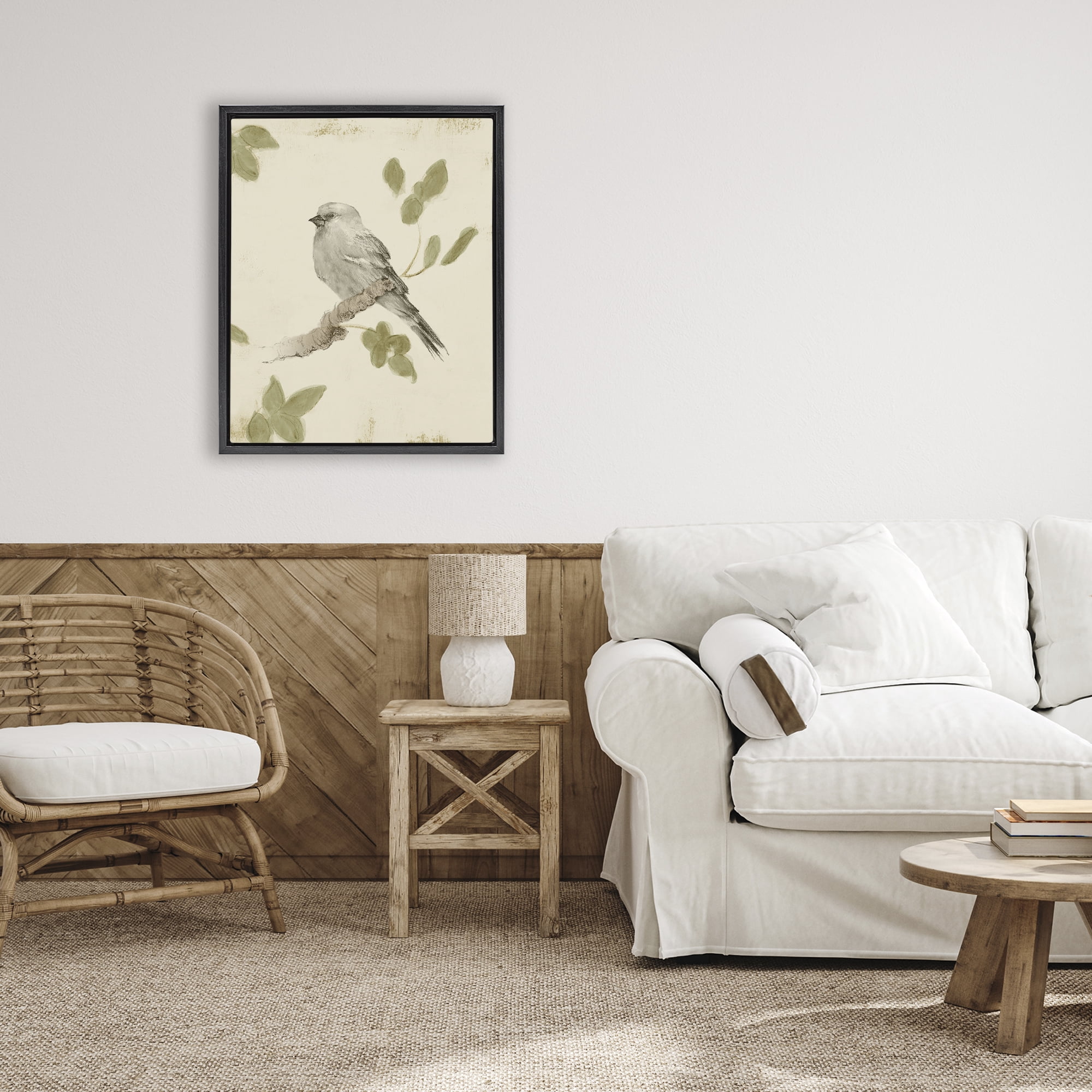 Stupell Industries Bird Scene on Neutral Black Framed Floater Canvas Wall Art, design by Lanie Loreth