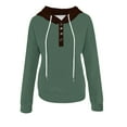 thumbnail image 4 of Women's Henley Hoodie Sweatshirt Drawstring Color Block Hooded Pullover Casual Lightweight Sweatshirts with Pocket, 4 of 4