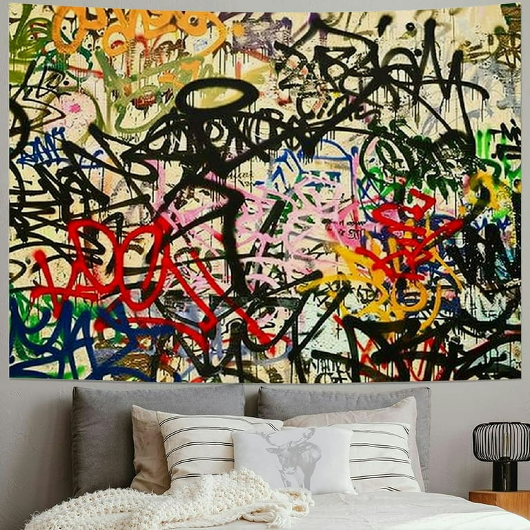 BCIIG Graffiti Tapestry Street Art Hip Hop Wall Hanging for Bedroom Living Room Modern Fashion Design Wall Blanket Tapestries Microfiber Home Wall Decoration Small Walmart
