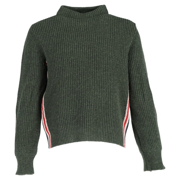 Pre-Owned Thom Browne Ribbed-Knit Mock Neck Sweater in Green Wool