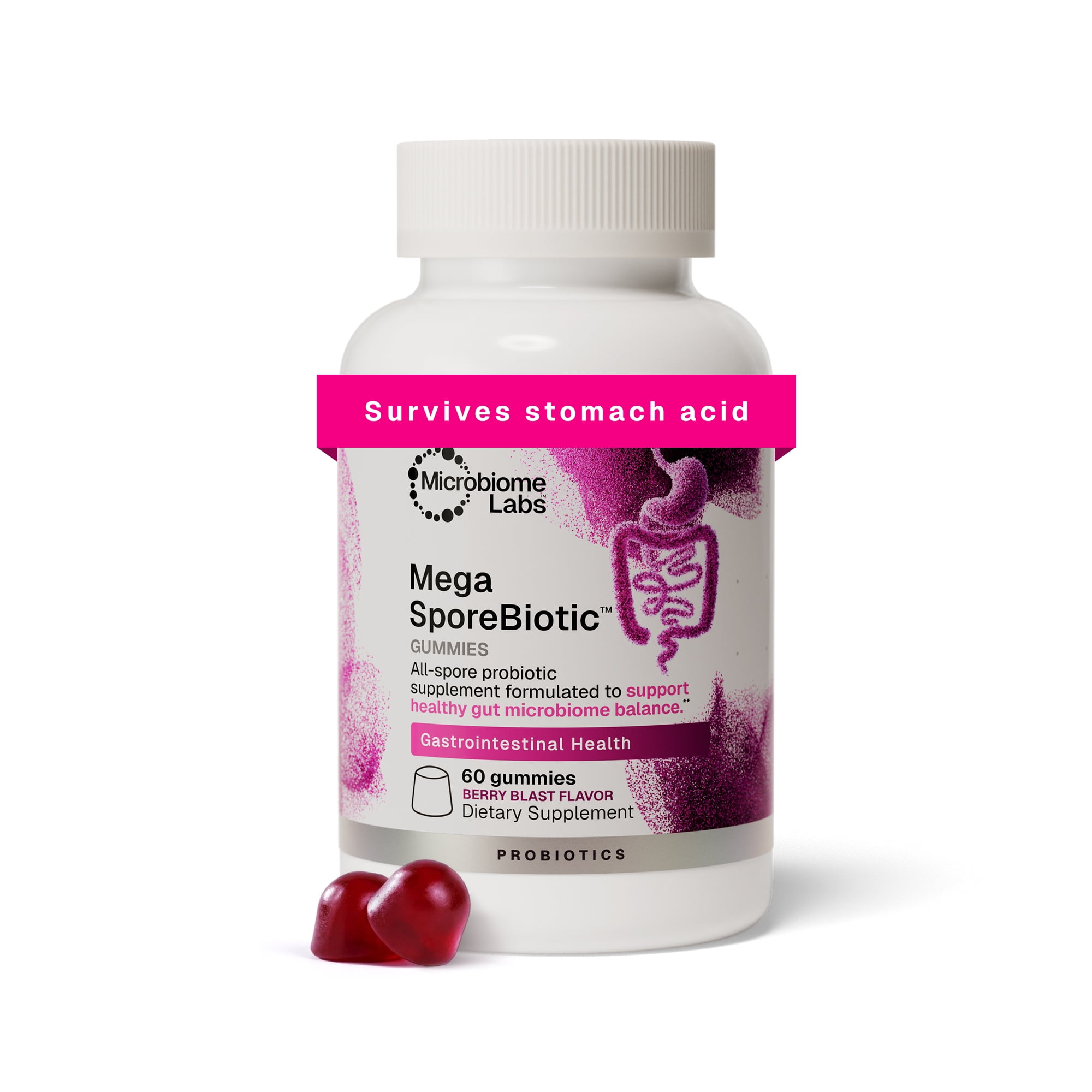 Microbiome Labs MegaSporeBiotic Kids Probiotic GUMMIES, Mixed Berry, 60 Ct