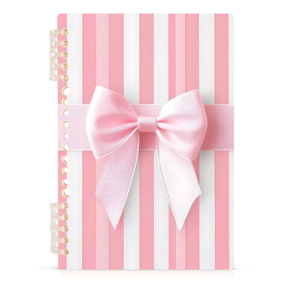Haosy Pink Ribbon Bow Notebooks 1-subject Journal 60 Sheets A5 College Ruled Paper Detachable Ring 8.3"x5.7"