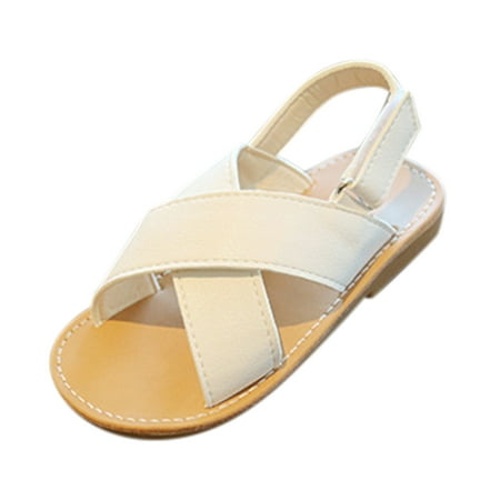 

DNDKILG Toddler Baby Girl Summer Rubber Sole Sandals First Walkers Shoes Kids Cross Non-Slip White 1Y-6Y