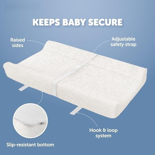 Serenity Soft Changing Pad + Washable Cover, Non-Slip - Fits Standard Changing Tables & Dressers (Wave Pattern, Off White)