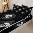thumbnail image 3 of Homewish Vintage Skull Grid Zipper Queen Comforter Set with Fitted Sheet and 2 Pillowcases,Floral Halloween Zipper Bedding Set,Black White,Black Reversible,4pcs, 3 of 8