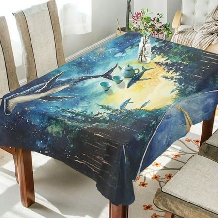 

WOBOGO Whales in The Forest Square Tablecloth 54×72in Polyester Fabric Tablecloth Washable Dust Resistant Wrinkle Resistant