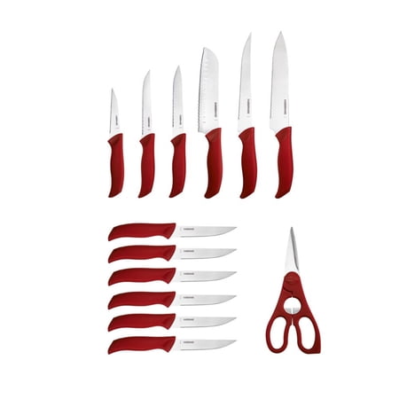 Farberware 14-Piece Soft-Grip Cutlery Block Set  Red