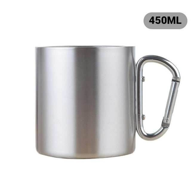 ziyahi Tasse à Double Paroi en Acier Inoxydable 350ml / 450ml 304 avec Poignée Mousqueton Randonnée Portable Sac à Dos Camping Voyage Tasse