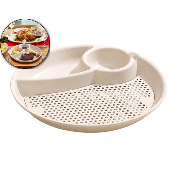 VQPeo Draining Dumpling Plate Kitchen Draining Plate Round Plastic Plate for Dumplings Snacks Fruit Sauce Compartment