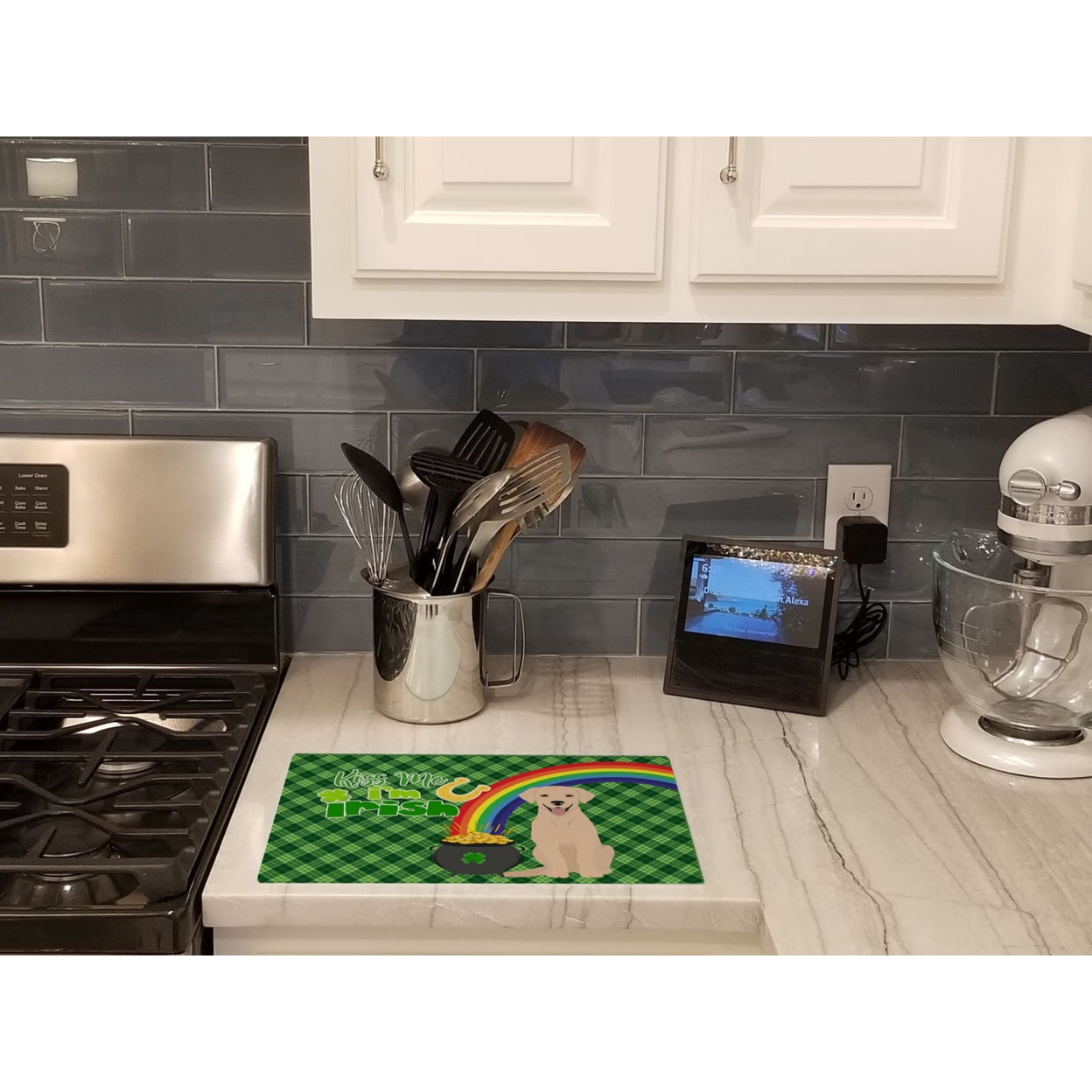 Yellow Labrador Retriever St. Patrick's Day Glass Cutting Board Large 12 in x 15 in