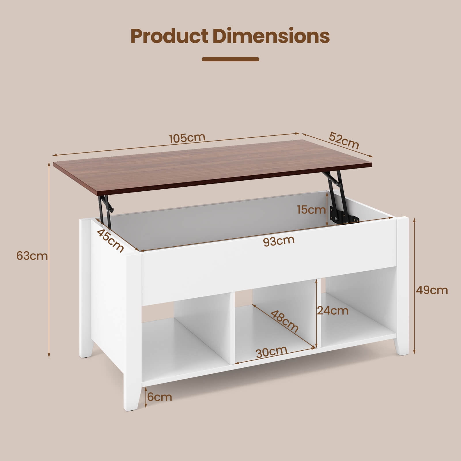 Costway Lift Top Coffee Table w/ Hidden Compartment and Storage Shelves Modern Furniture White