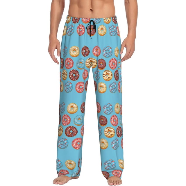Balery Cute Donut Pantalones de pijama para hombre, pijama ultraligero, pantalón de descanso-Medium
