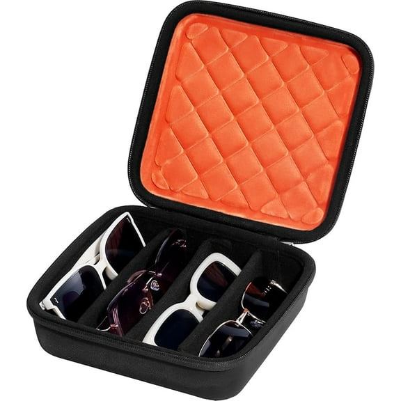 ProCase Hard Shell Travel Sunglasses Organizer, Portable Multiple Glasses Case with 3 Adjustable Dividers, Eyeglasses Storage Box -4 Slots, Orangeblack