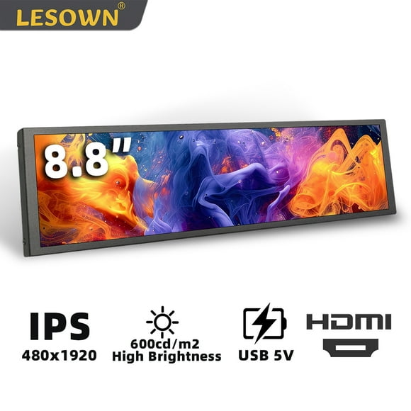 LESOWN 8.8 Inch Stretched Bar LCD Display IPS 1920x480 Mini HDMI Monitor for HD PC Laptop Computer Secondary Screen Temperature Windows Aida64 CPU GPU Monitoring