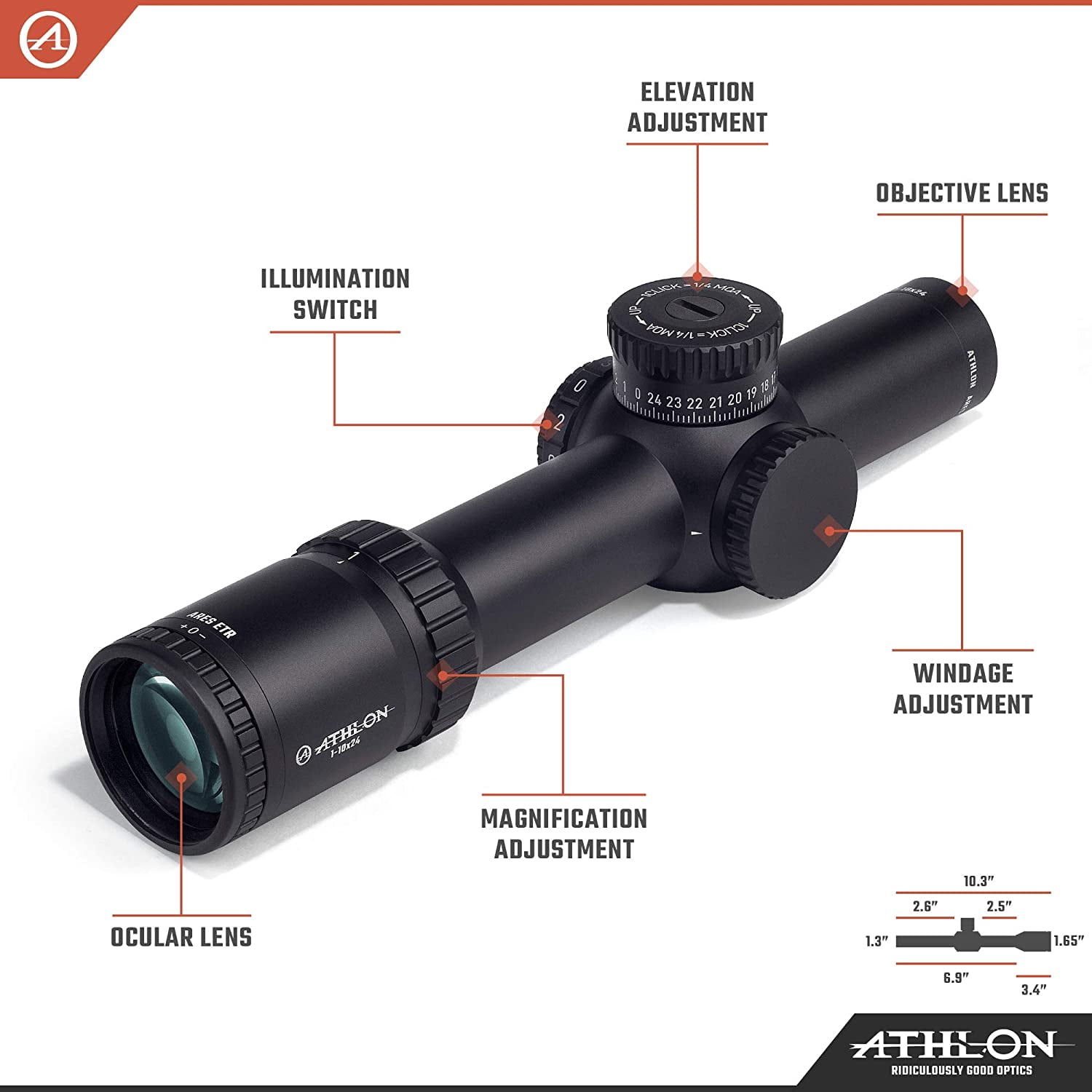 Athlon Optics Ares ETR 1-10x24 Riflescope ATMR2 FFP IR MOA Reticle
