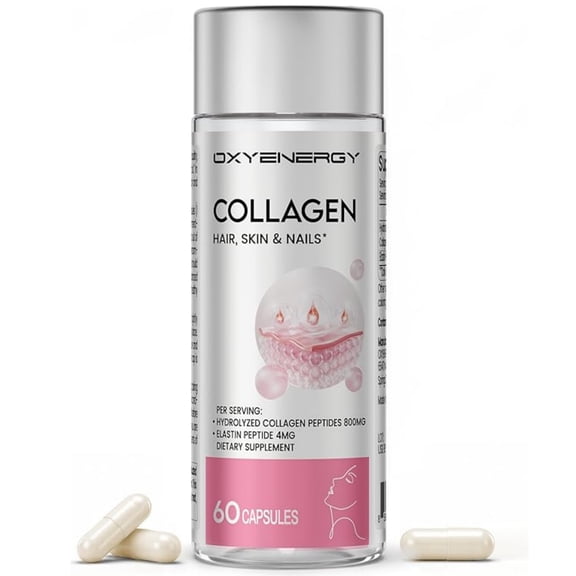 OxyEnergy Marine Collagen Peptides Supplement with Elastin, 60 Count
