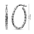 thumbnail image 5 of LeCalla 925 Sterling Silver Rhodium-Plated Oval Texture Hoop Earrings Jewelry Gifts for Women and Teen 35MM, 5 of 8