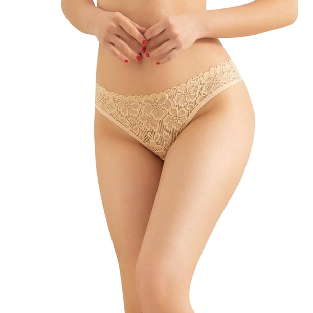Gibobby Tangas de mujer Tanga de encaje sexy para mujer Ropa interior Todavía lencería sexy Bragas huecas sexy Tanga de encaje de archivo de algodón(Caqui,M)