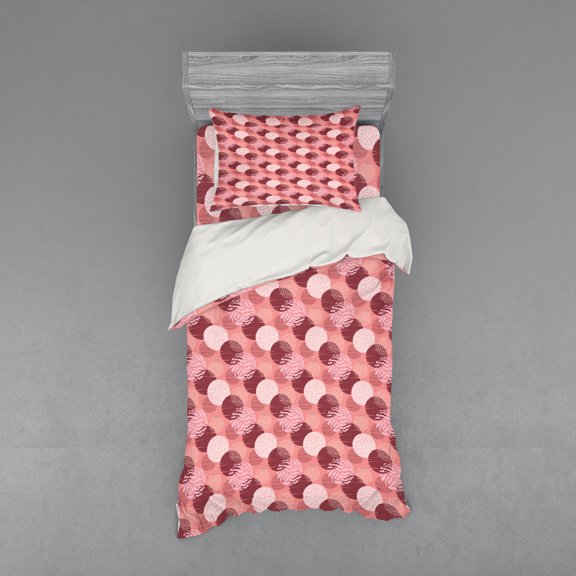 Ambesonne Abstract Bedding Set 3 Pcs, Assorted Circular Shapes, Twin, Pale Maroon Coral