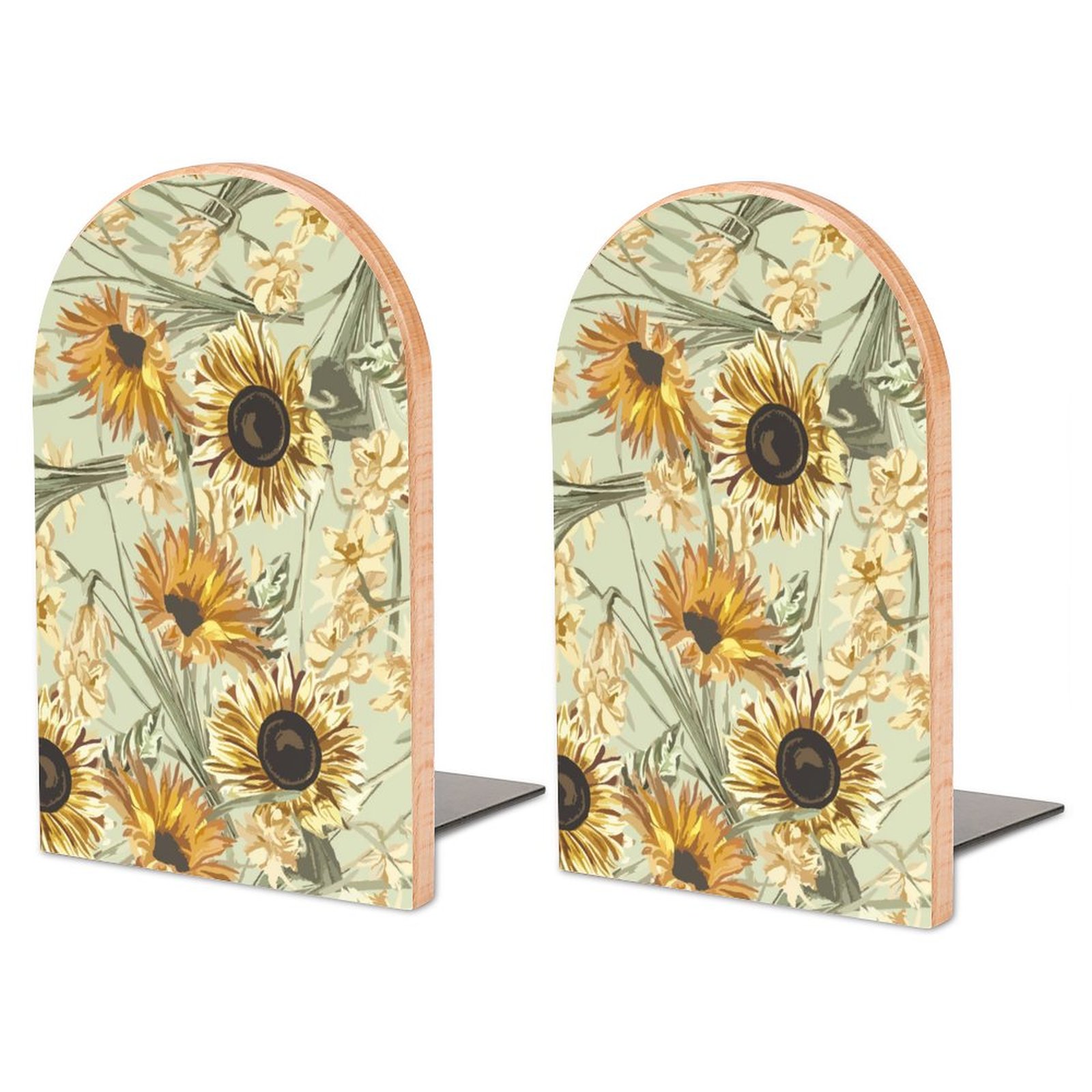 Nyznia 2 Pcs Sunflower Wood Bookends NonSlip Heavy Wooden Bookend for