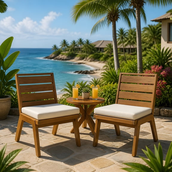 Christopher Knight Home Outdoor Acacia Wood Dining Armless Chairs with Cushions, Teak Beige, Set of 2