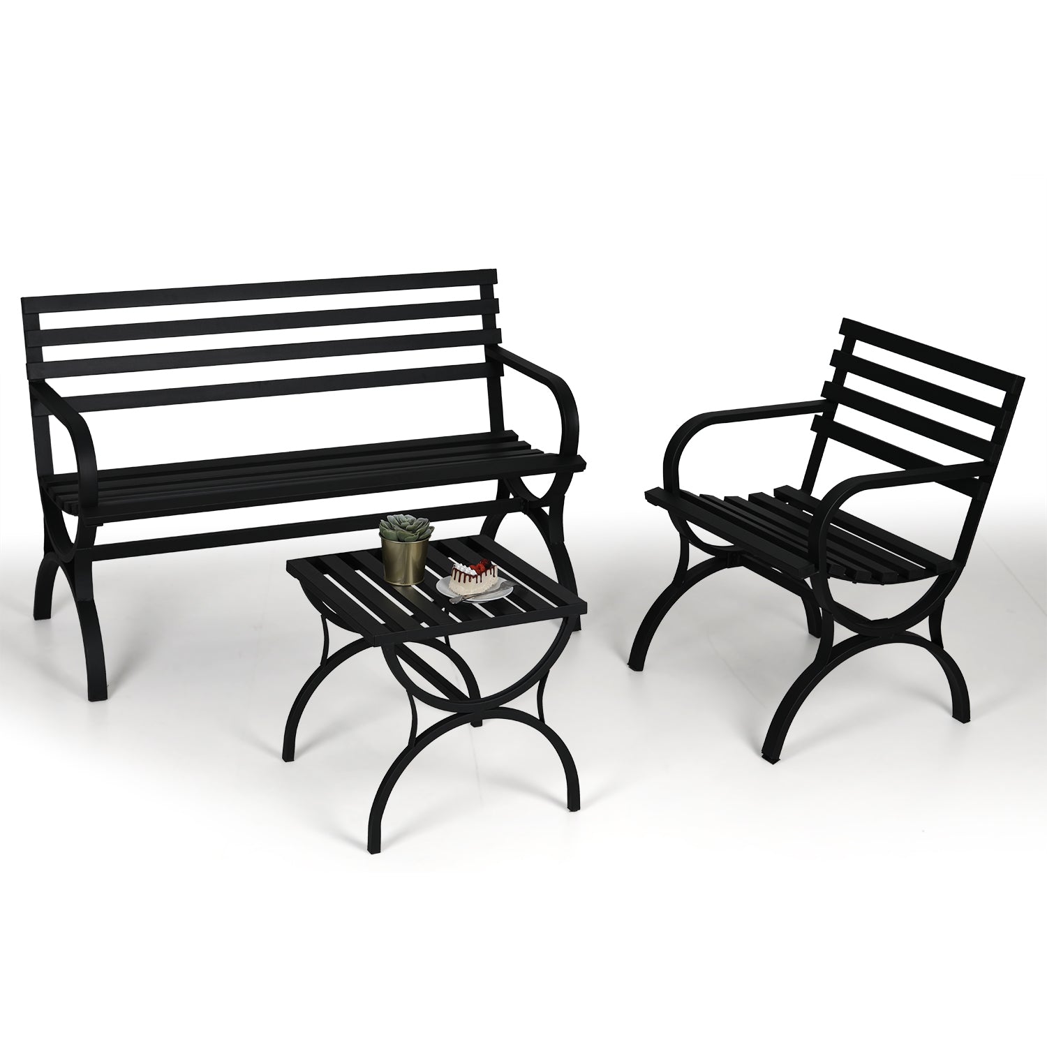 Sophia & William 3 Pieces Outdoor Metal Bench Table Set Patio