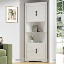 Corner Cabinet 67” Tall, Farmhouse Corner Cabinet with Doors and 5 Shelves, Bathroom Cabinet Organizer Home Space Saver for Kitchen, Living Room, White