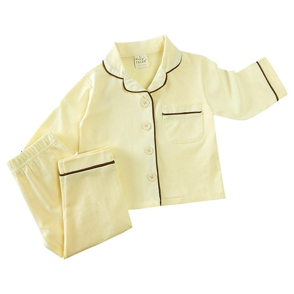 Ketyyh-chn99 Kids Pajamas Set Girls Boys PJS Two-Piece Long Sleeve Button Down Fall Sleepwear Loungewear Beige,18-24 Months