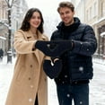 thumbnail image 2 of Cozy Matching Couple Mittens With Interlocking Hearts Solid Color One Piece Winter Hand Warmers For Couples Relaxing Together, 2 of 4