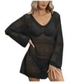thumbnail image 2 of Qzwdhjm Crochet Swim Cover Ups for Women Hollow Out Bell Sleeve Mini Dress V Neck Slit Side Bathing Suits Coverups for Resort Vacation, 2 of 6