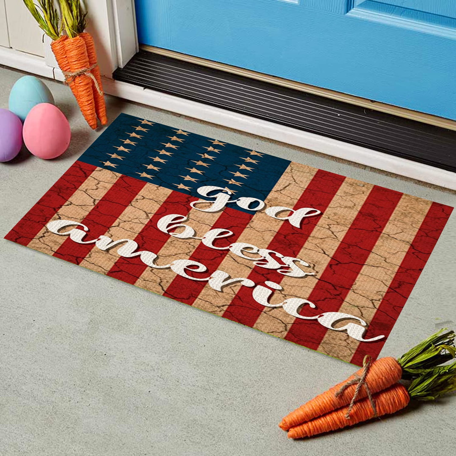 American Flag Doormat Christmas Mat with Heavy Duty Backing Mat
