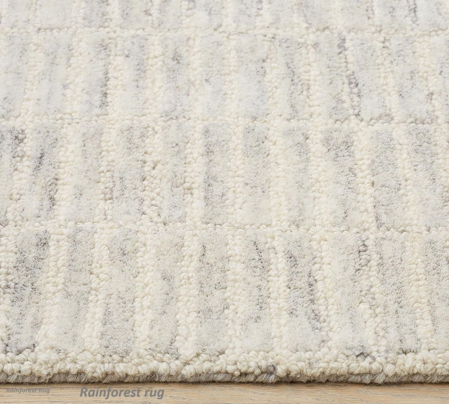 Handmade Capitola Space-Dyed Wool Area Rug with Cotton Backing, Modern Grid Design, Grey, 8x11, for Living Room, Bedroom, Dining Room, Office