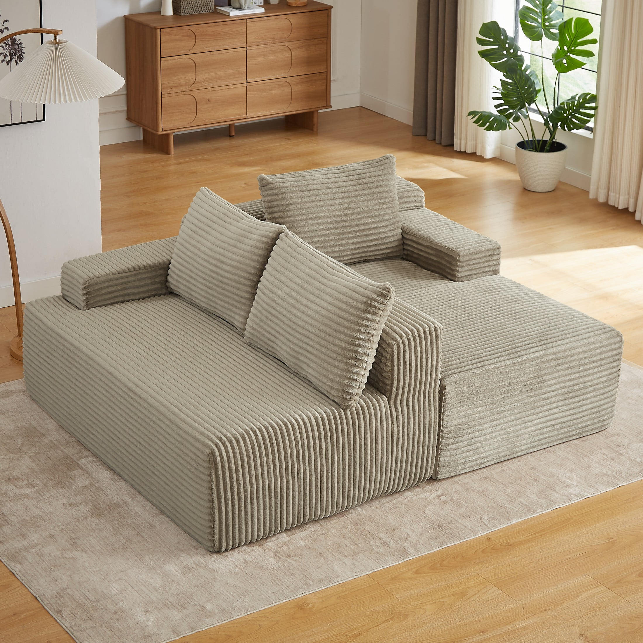 Aukfa 96" L-Shaped Cloud Sectional Sofa, Modular Boneless Couch with Deep Seat, Right-Facing Chaise, Corduroy Sleeper Sofa for Living Room, Camel