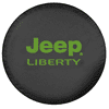 Brawny Liberty - Green - US Made SpareCover® - Endurance Series - Kelly Green Jeep Liberty Print on Denim-Like Texture Jet Black Vinyl with Luxuriant Poly-Fleece Lining, Heavy Duty Vinyl Tire Cover