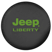 Brawny Liberty - Green - US Made SpareCover® - Endurance Series - Kelly Green Jeep Liberty Print on Denim-Like Texture Jet Black Vinyl with Luxuriant Poly-Fleece Lining, Heavy Duty Vinyl Tire Cover