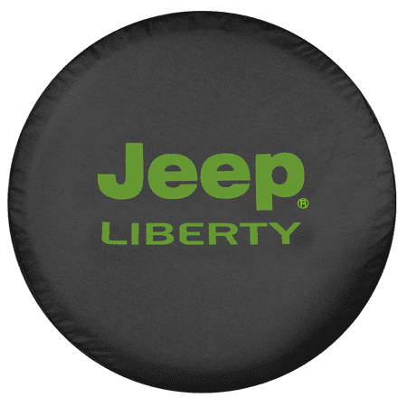 Brawny Liberty - Green - US Made SpareCover® - Endurance Series - Kelly Green Jeep Liberty Print on Denim-Like Texture Jet Black Vinyl with Luxuriant Poly-Fleece Lining, Heavy Duty Vinyl Tire Cover