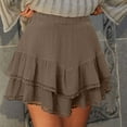 thumbnail image 4 of Fashion Olyvenn Flowy Shorts for Women Ruffle Skorts Mini Skirts High Waisted Teen Gilrs Tennis Skort Summer Shorts Coffee M, 4 of 5