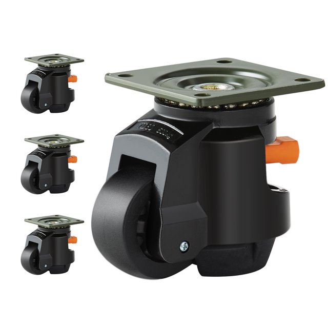 VEVOR Roulettes de Nivellement, Ensemble de 4 Roulettes Industrielles Réglables avec une Capacité de Charge Totale de 2200 Lb, Doté d'Un Diamètre de 2,5 Pouces, d'Une Poignée Améliorée et d'Une Fonctionnalité de Pivotement à 360 Degrés. Comprend un Rembourrage en Caoutchouc pour la Réduction des Vibrations et une construction en nylon pour la Durabilité. Idéal pour Établis, machines, Meubles et applications Industrielles.