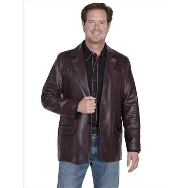 Scully 650-179-40 Hommes Leather Porter Blazer en Peau d'Agneau avec Véritable Autruche Trim&44; Cerise Noire&44; Taille 40